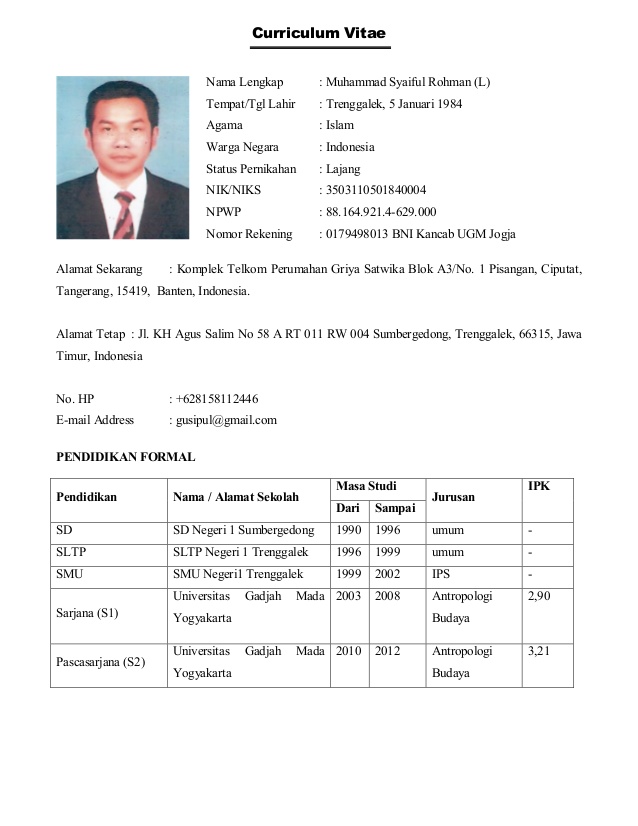 contoh curriculum vitae lamaran kerja bidan